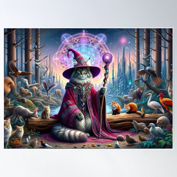 Wizard Cat Poster Wall Art, Modern Wall Decor For Living Room Bedroom, 12x18 UNFRAMED
