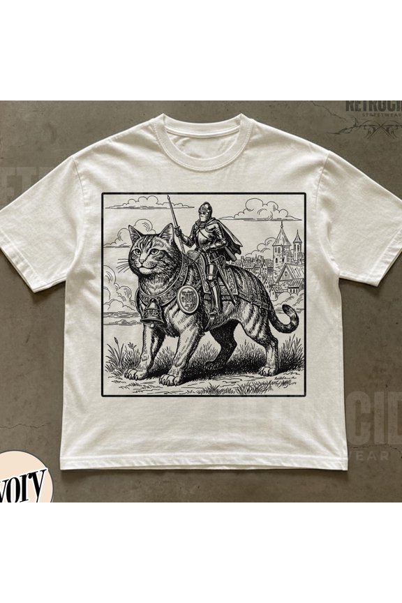 Wizard Cat Rider Retro Shirt 90s Graphic Tee Dark Art Medieval Tee Funny Cat Meme Shirt Gr