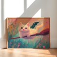 thumbnail image 1 of Wizard Cat, Wall Decor, Flying Cats Broomstick Poster, Witch Animal Posters, White Kitten Wall Art, Modern Wall Decor, 16x24 UNFRAMED, 1 of 2