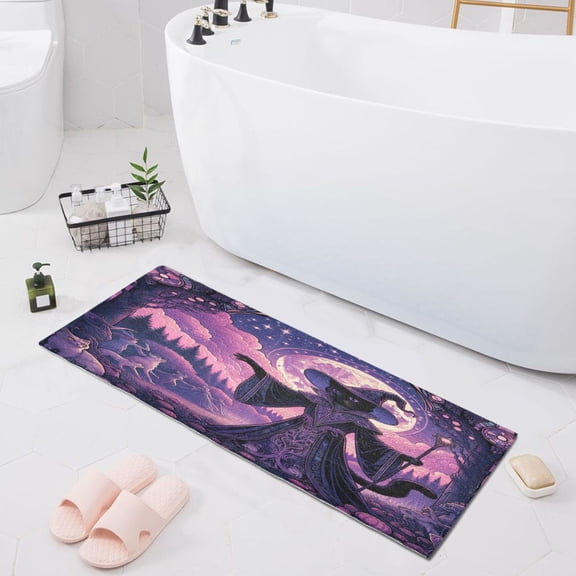 Wizard Cat with Moon Bath Mat 39x20 Non-Slip Bathroom Rugs Absorbent Soft Plush Quick Dry for Tub Shower Kitchen Home Decor