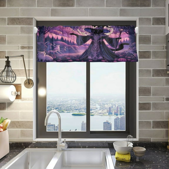 Wizard Cat with Moon Valance Curtains Rod Pocket for Kitchen Living Room Windows Farmhouse Decor 54x18