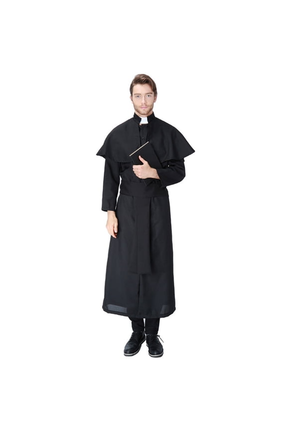 Wizard Costume, Wizard Outfit, Wizard Roleplay, Wizard Cos, Wizard Cosplay, Priest Soutane Roman Cassock Costume Minister Choir Cassock With Cincture Band Belt-Robe+Shawl+Belt, Black M