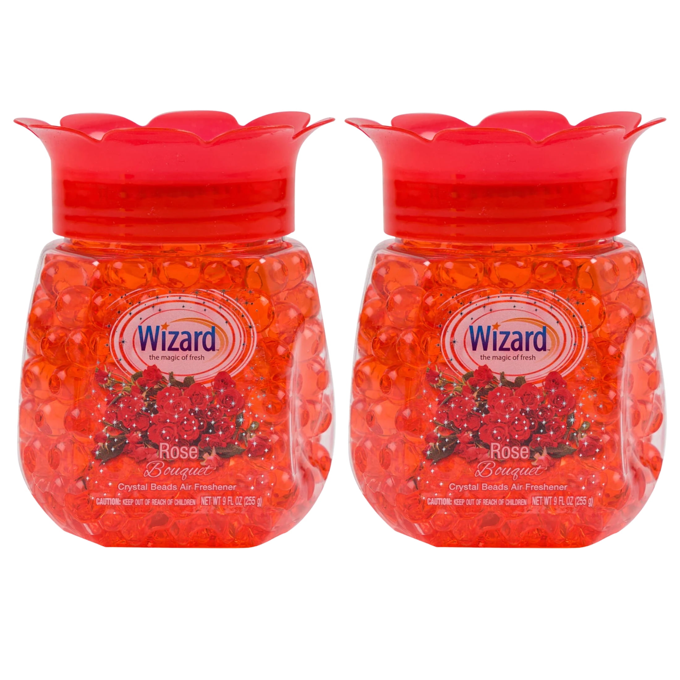 Wizard Crystal Beads Air Freshener, Rose Bouquet Scents, Eliminates Odors in Home  Bathrooms, Cars, Boats, RVs & Pet Areas Long Lasting Odor Eliminator Air Freshening Gel 9 Ounce Jar Pack of 2
