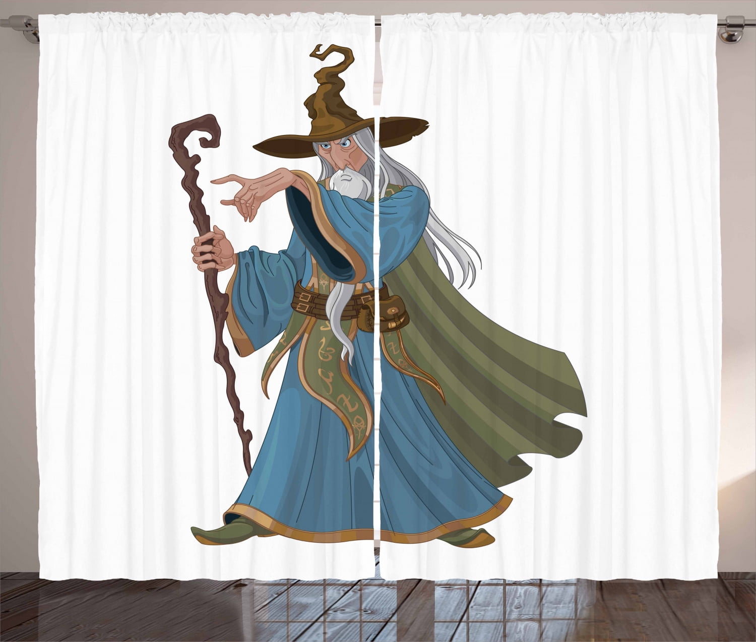 Ambesonne Wizard Curtains 2 Panel Set, Strong Medieval Sorcerer, 108