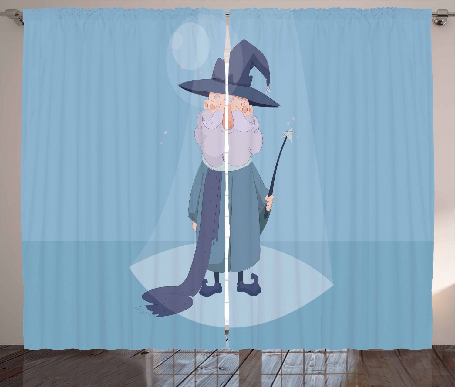 Ambesonne Wizard Curtains 2 Panel Set, Wizard Magic Wand, 108