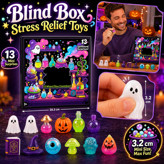 Wizard Days Countdown Halloween 13-Day Squishy Blind Box Calendar, Soft Slow Rising Stress Relief Fidget Set, Spooky Countdown Gift Box for Party Favors