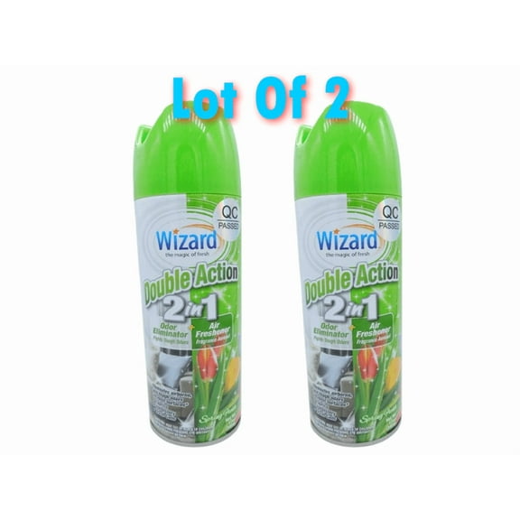 Wizard Double Action 2 in 1 Odor Neutralizer + Air Freshener, Spring Fresh (2 Pack)