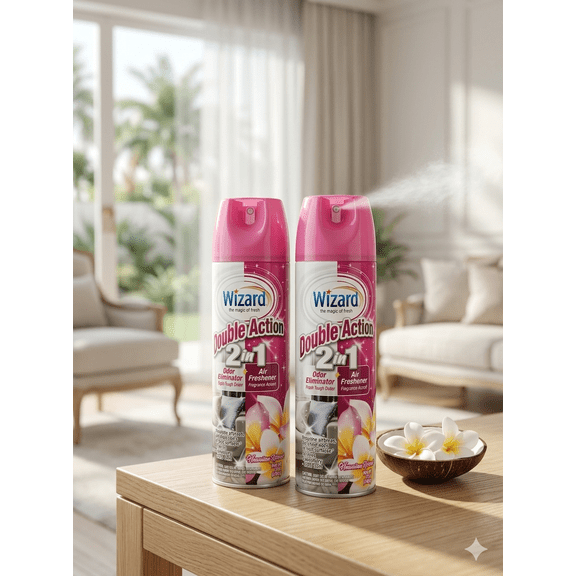 Wizard Double Action 2-in-1 Room Spray Air Freshener and Odor Neutralizer, Hawaiian Retreat Scent, 12 oz, 2 Pack