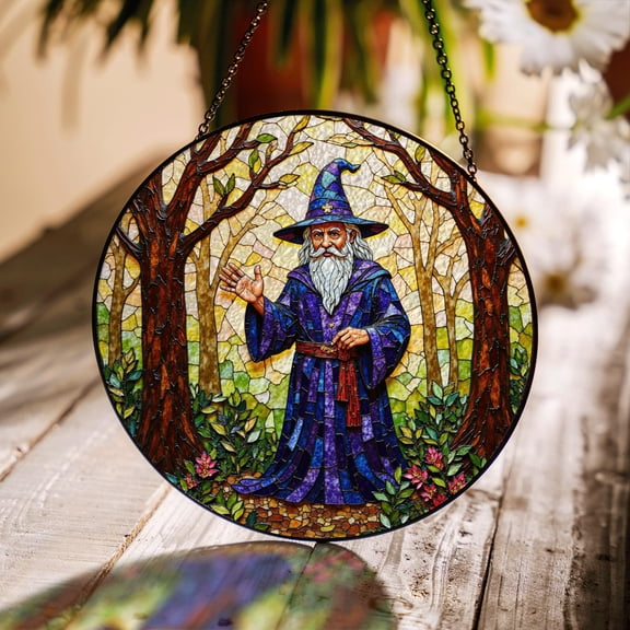 Wizard Fantasy Stained Glass Suncatcher, Magical Window Hanging, Unique Gift for Fantasy Lovers, Birthday Gift Idea