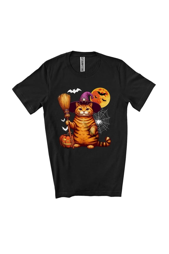 Wizard Fat Kitten Witch; Humorous Halloween Moon Kitten Owner Witch Cosplay; Family Group Unisex T-Shirt