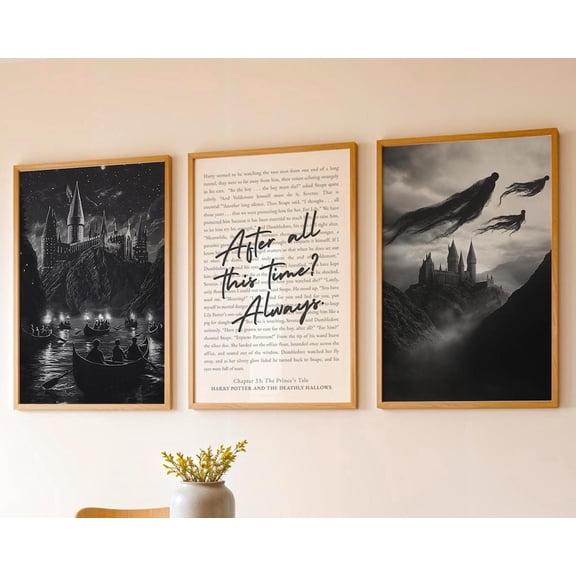 Wizard Flying Dementors Wall Decor Dark Academia Vibes Castle Set 3 Unframed Paper Print 20x30