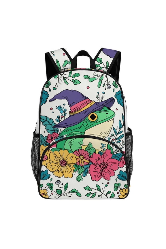 Wizard Frog Floral Magical Art Backpack Travel Laptop Casual College Daypack Back to Bag