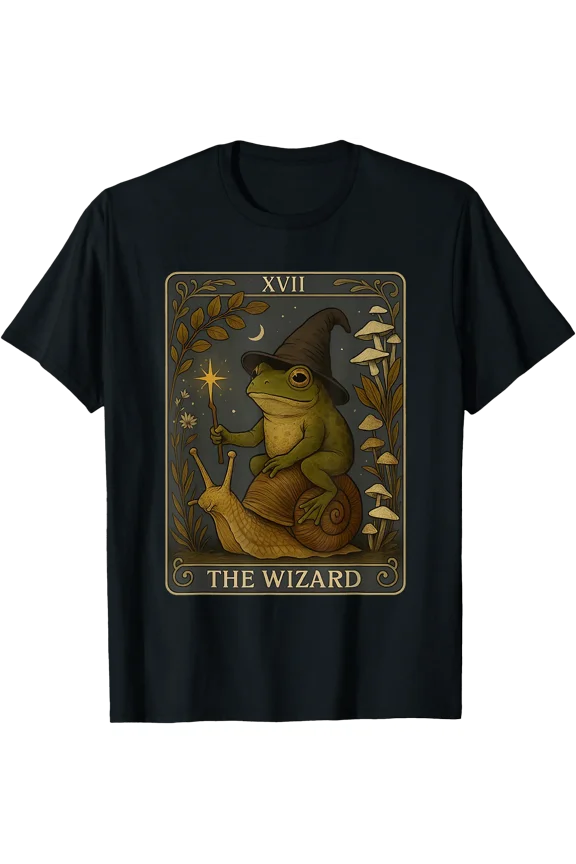 Wizard Frog Riding Snail Cottagecore Tarot Tee T-Shirt , Vintage T-Shirt