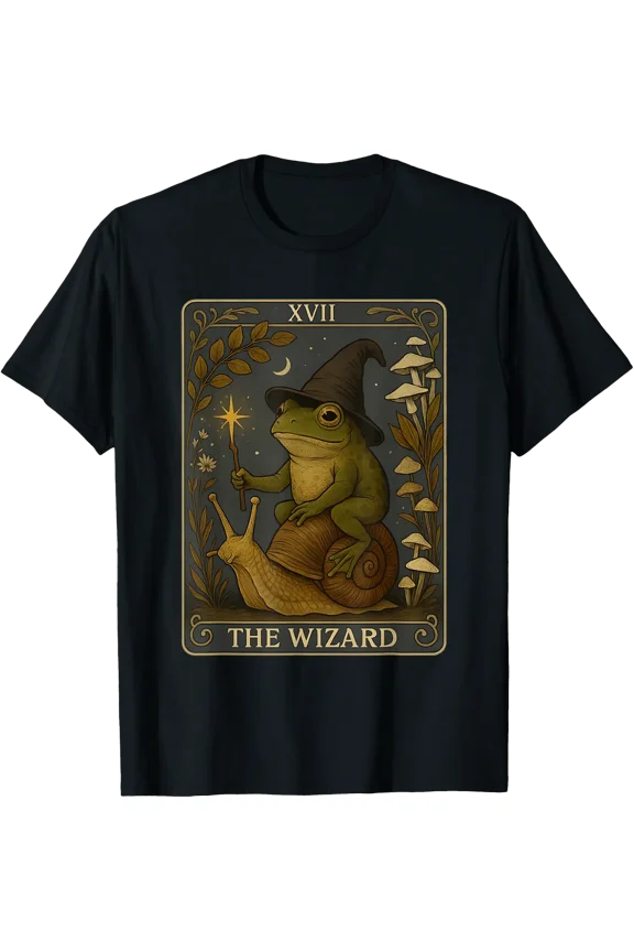 Wizard Frog Riding Snail Vintage Cottagecore Tarot Tee T-Shirt Size S-5XL