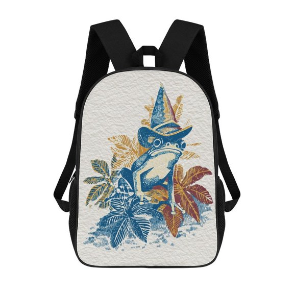 Wizard Frog Tropical Foliage Hat Travel Backpack 17 Inch Laptop Bag Student Backpack