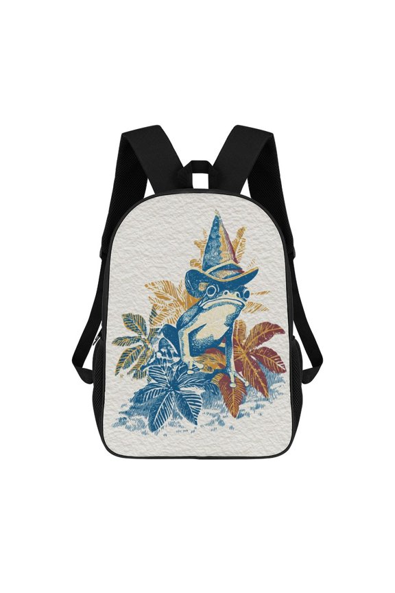 Wizard Frog Tropical Foliage Hat Travel Backpack 17 Inch Laptop Bag Student Backpack