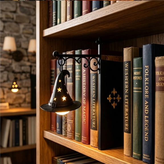 Wizard Hat LED Book Light Set, 2 Piece 9.06 x 9.84 In Halloween Night Lights for Reading Nook Window Party Bedside and Shelf Decor