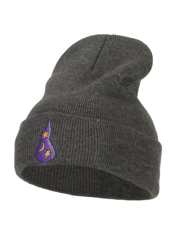 Wizard Hat with Stars and Moon Embroidered Long Beanie - Dk Grey OSFM