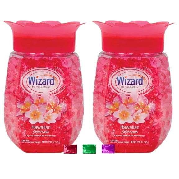Wizard Hawaiian Retreat Crystal Beads Air Freshener 12 Fl Oz 2 Pack, Long Lasting Fragrance Odor Eliminator Gel Deodorizer for Home Bathroom Car Closet Room