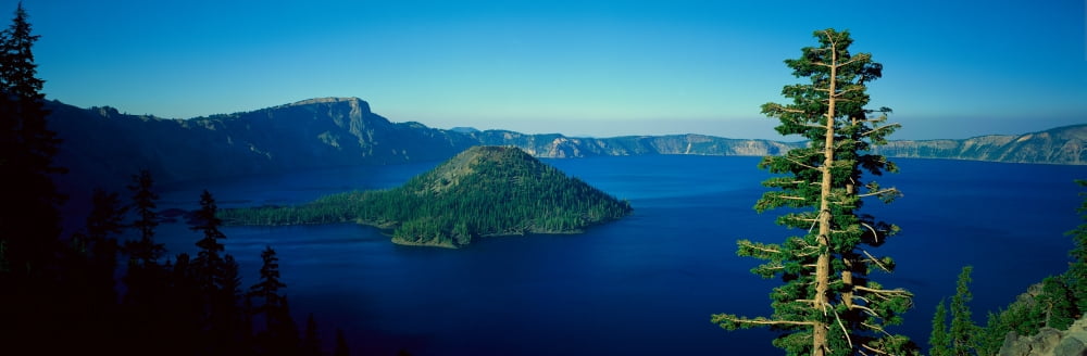 Wizard Island In Crater Lake Oregon Canvas Art - Panoramic Images (36 x 12)