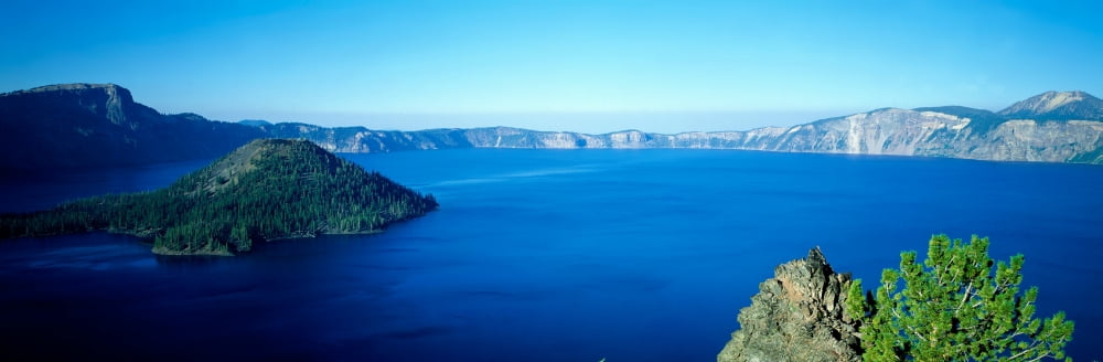 Wizard Island at Crater Lake Oregon Canvas Art - Panoramic Images (36 x 12)