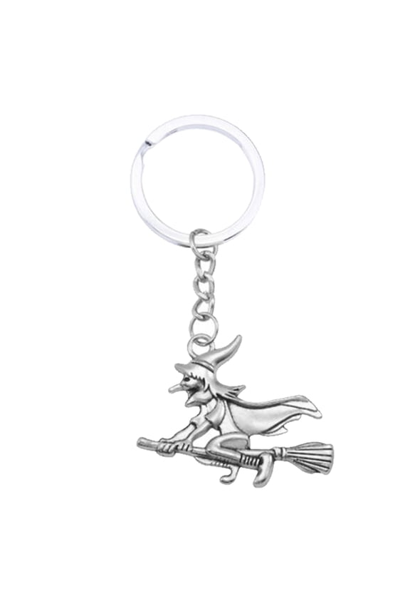 Wizard Keychain with Broom, Witch Riding Keyring Halloween Accessory