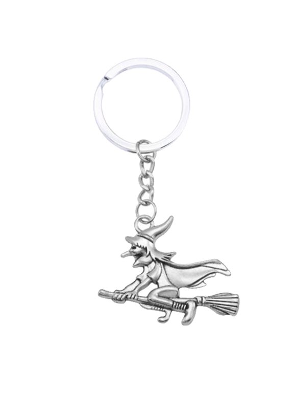 Wizard Keychain with Broom, Witch Riding Keyring Halloween Accessory
