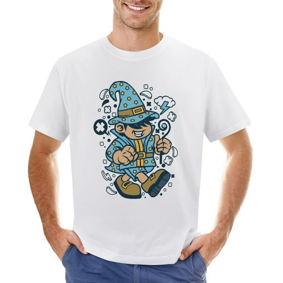 Wizard Kid Men’s Graphic T-shirt Vintage Short Sleeve Sport Tee White L