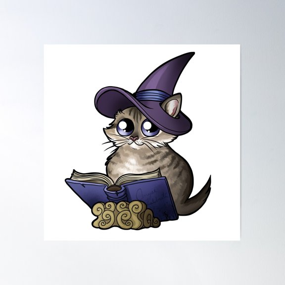 Wizard Kitty Poster Wall Art, Modern Wall Decor For Living Room Bedroom, 24x24 UNFRAMED