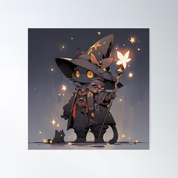 Wizard Kitty Poster Wall Art, Modern Wall Decor For Living Room Bedroom, 24x24 UNFRAMED