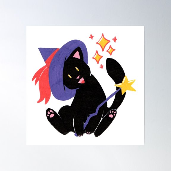 Wizard Kitty Poster Wall Art, Modern Wall Decor For Living Room Bedroom, 24x24 UNFRAMED