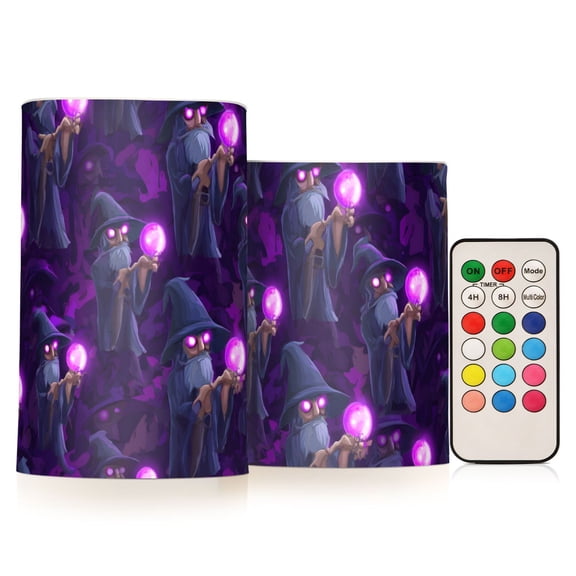Wizard Magic Orb Flameless LED Candle Set with Remote, Battery Operated Color Changing Pillar Candles, Set of 2