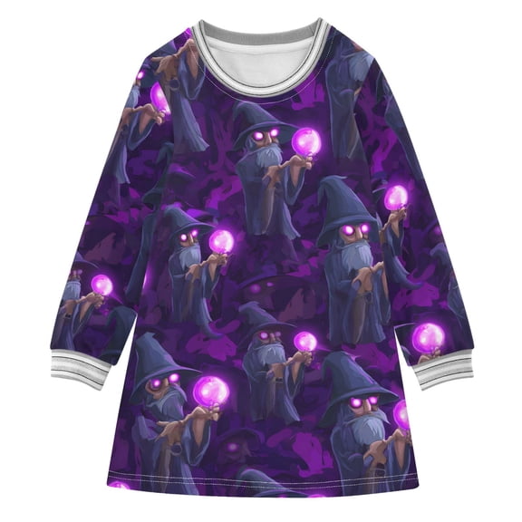 Wizard Magic Orb Girls'long-sleeved dress Thickened A-dress Warm Dress Basic Shirt Party Dresses