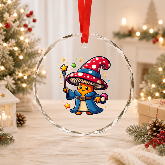 Wizard Mushroom Magic Magical Spellcasting Fungi Glass Ornament