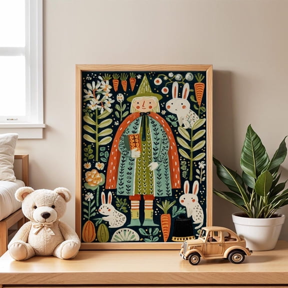 Wizard Nursery Fantasy Wall Art Bunny Garden Playroom Decor Unframed Paper Print