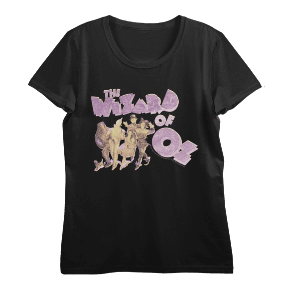 Wizard Of Oz Cartoon Group Shot Women's Black Crew Neck Short Sleeve Crop Tee-Medium