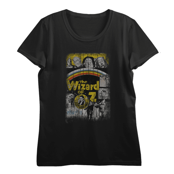 Wizard Of Oz Distressed Movie Poster
Women's Black Crew Neck Short Sleeve Crop Tee-3XL