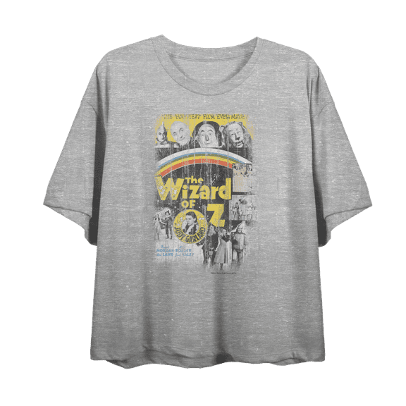 Wizard Of Oz Distressed Movie Poster 
 Women's Heather Gray Crew Neck Short Sleeve Crop Tee-Medium