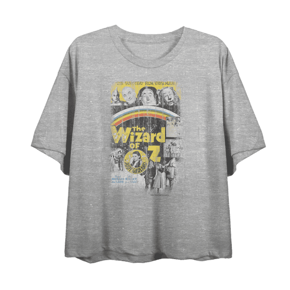Wizard Of Oz Distressed Movie Poster Women's Heather Gray Crew Neck Short Sleeve Crop Tee-XL