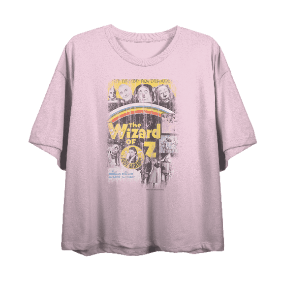 Wizard Of Oz Distressed Movie Poster Women's Pink Crew Neck Short Sleeve Crop Tee-Medium