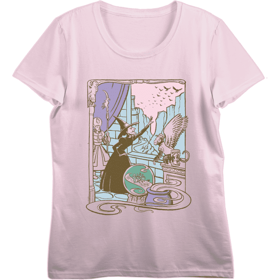 Wizard Of Oz Wicked Witch Flying Monkey & Guard
Women's Pink Crew Neck Short Sleeve Crop Tee-Medium