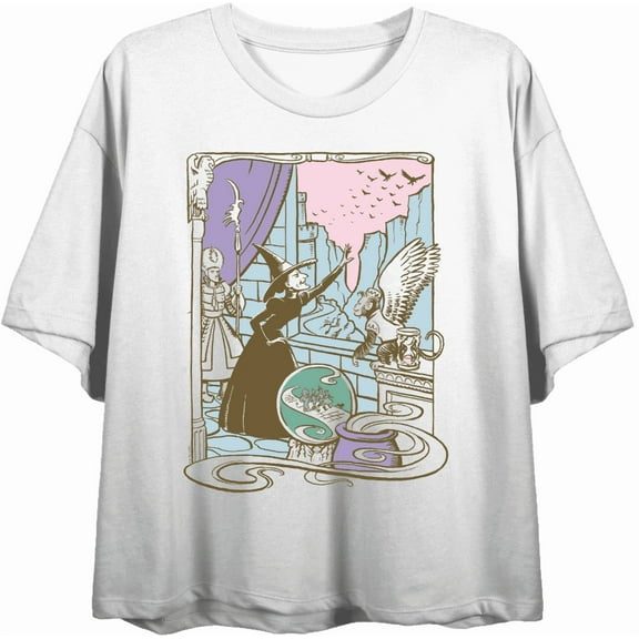 Wizard Of Oz Wicked Witch Flying Monkey & Guard
Women's White Crew Neck Short Sleeve Crop Tee-Large