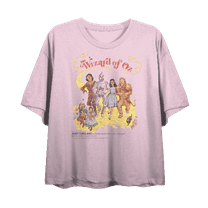 Wizard Of Oz Yellow Brick Road Vintage Shot Women's Pink Crew Neck Short Sleeve Crop Tee-Medium