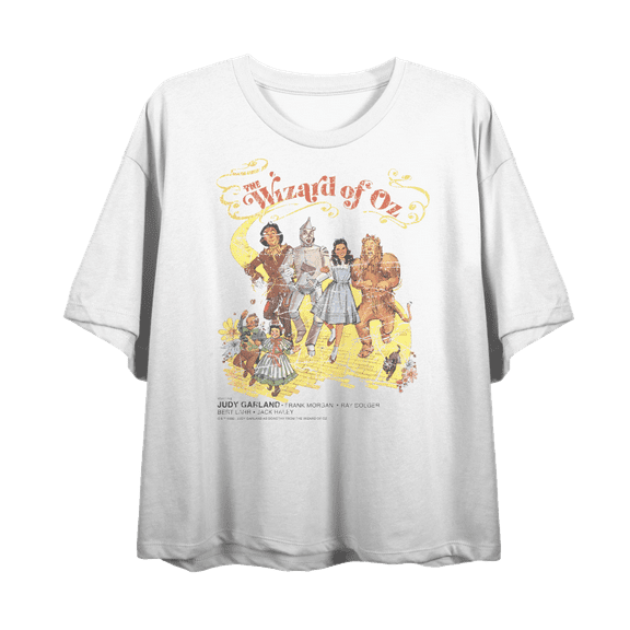 Wizard Of Oz Yellow Brick Road Vintage Shot Women's White Crew Neck Short Sleeve Crop Tee-XXL