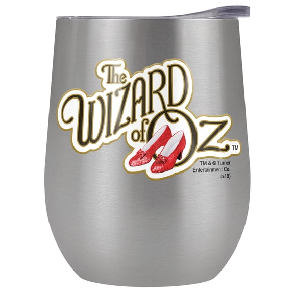 The Wizard of Oz Official the Wizard of Oz Ruby Slippers Logo Pattern 12 OZ Stemless Wine Tumbler, Stainless Steel Travel Cup|Lake Tumbler|Insulated with Leak Resistant Slide-Lock Lid, Stainless Steel