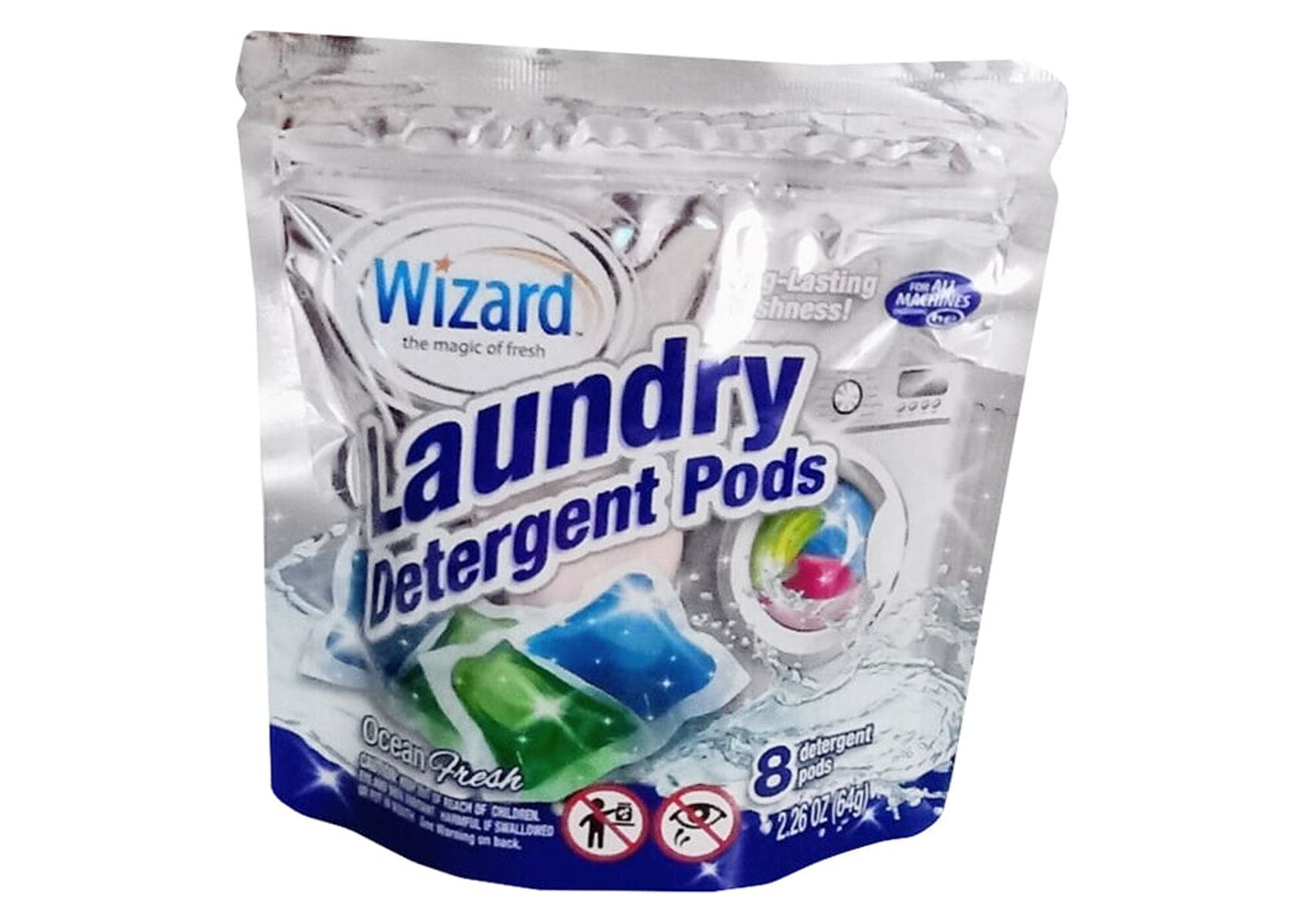 Wizard Pods Ocean Fresh Laundry Detergent Pack, 8 Count pods