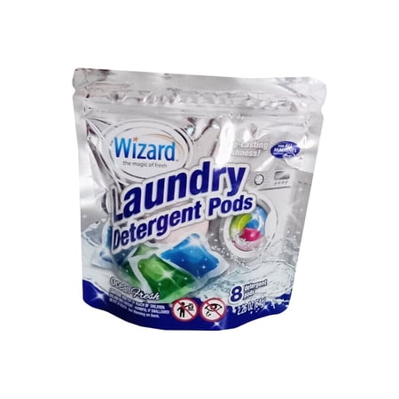 Wizard Pods Ocean Fresh Laundry Detergent Pack, 8 Count pods