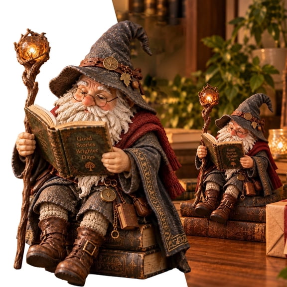 Wizard Reading Magic Statue, Resin Fantasy Wizard Figurine for Bookshelf Desk Decor, Collectible Magic Book Sculpture
