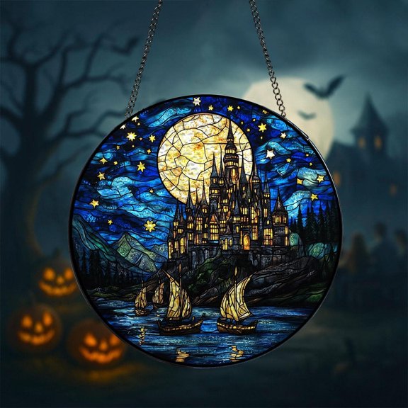 Wizard School Stained Glass Suncatcher: Enchanted Castle Window Decor