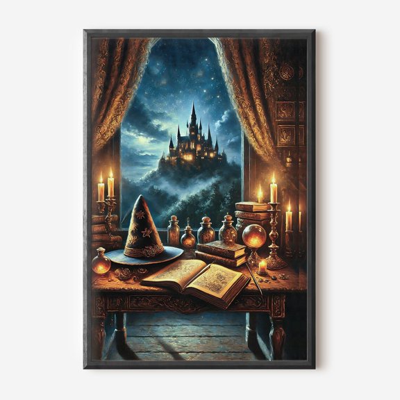 Wizard School Wizarding Wall Art Wizard Academia Castle Poster Decor, Unframed Paper Poster 8x10in